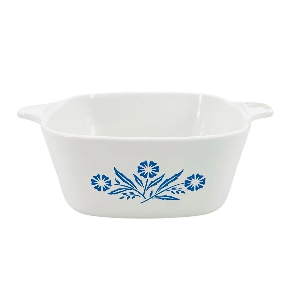 Vintage CorningWare Baking Dish White Blue Cornflower Square P-43-B 2 3/4 Cup